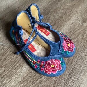 Ina Blue Embroidered Women's Flats